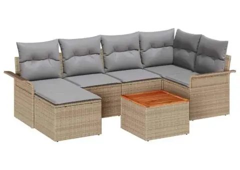 Set de 7 Piese pentru Gradina cu Pernute Bej Ratan Acacia - 2/5
