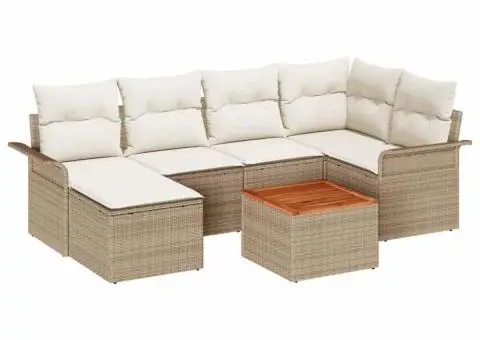 Set 7 piese canapea de grădină cu perne bej din poliratan și acacia - 2/5