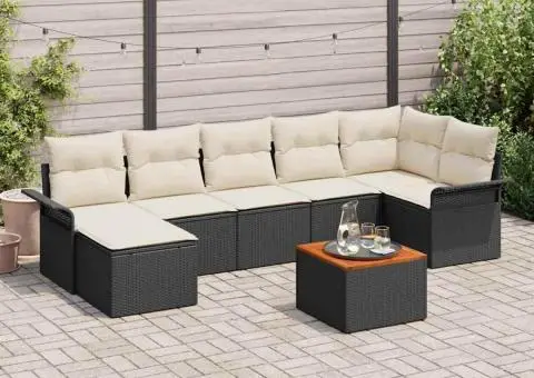 Set de canapea pentru grădină , cu perne, negru, din poliratan, acacia - 1/5