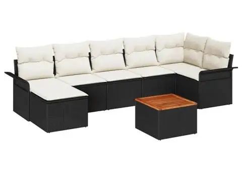 Set de canapea pentru grădină , cu perne, negru, din poliratan, acacia - 2/5