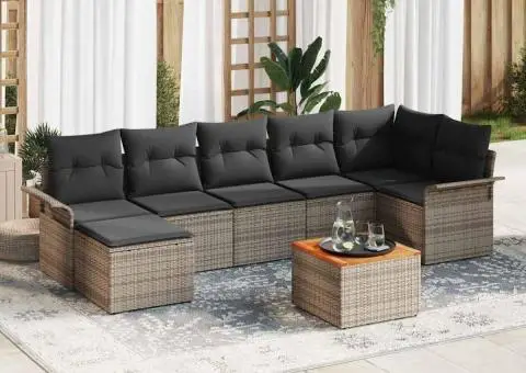 Set Canapele Grădină cu Perne Gri Ratan Poli Acacia - 1/5