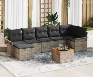 Set Canapele Grădină cu Perne Gri Ratan Poli Acacia