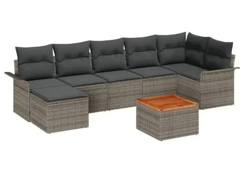 Set Canapele Grădină cu Perne Gri Ratan Poli Acacia - 2/5