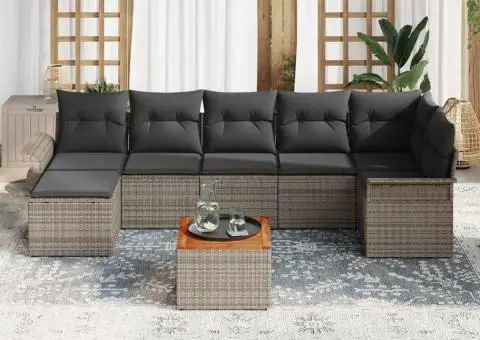 Set Canapele Grădină cu Perne Gri Ratan Poli Acacia - 3/5