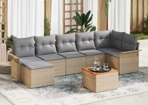 Set de canapele de grădină cu 8 piese și perne Bej din poliratan Acacia - 1/5