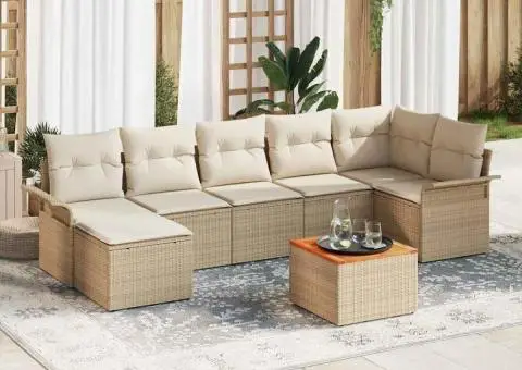 Set de canapele de grădină cu 8 piese și perne Bej din ratan și Acacia - 1/5