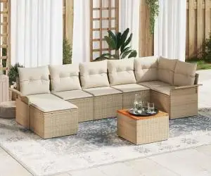 Set de canapele de grădină cu 8 piese și perne Bej din ratan și Acacia