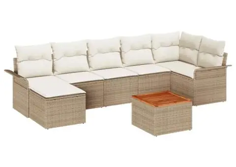 Set de canapele de grădină cu 8 piese și perne Bej din ratan și Acacia - 2/5