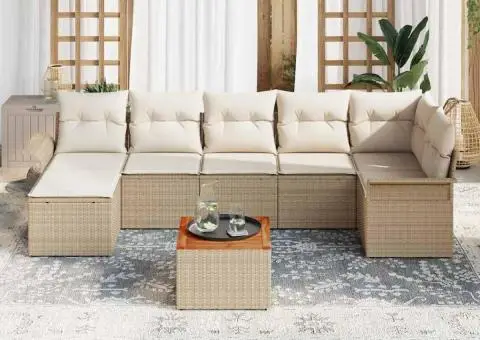 Set de canapele de grădină cu 8 piese și perne Bej din ratan și Acacia - 3/5