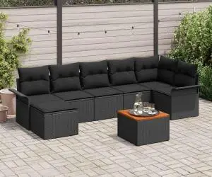 vidaXL Set canapea grădină 8 piese perne Negru Poliratan Acacia