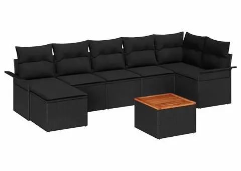 Set canapea grădină 8 piese perne Negru Poliratan Acacia - 2/5