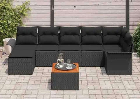 Set canapea grădină 8 piese perne Negru Poliratan Acacia - 3/5