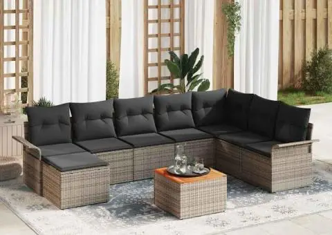 Set canapea 9 piese cu perne gri poliratan acacia - 1/5