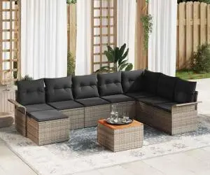 vidaXL Set canapea 9 piese cu perne gri poliratan acacia