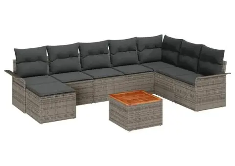 Set canapea 9 piese cu perne gri poliratan acacia - 2/5