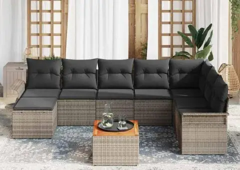 Set canapea 9 piese cu perne gri poliratan acacia - 3/5