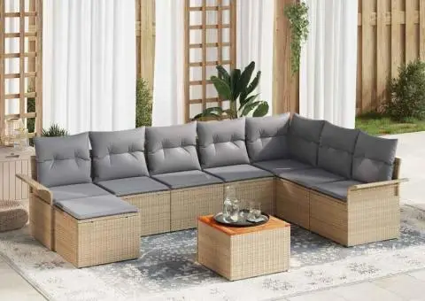 Set Canapele Grădină cu Perne Bej Ratan Poli Lemn de Acacia - 1/5