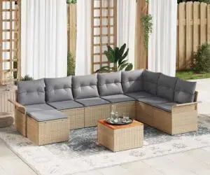 Set Canapele Grădină cu Perne Bej Ratan Poli Lemn de Acacia