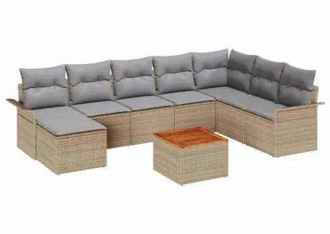 Set Canapele Grădină cu Perne Bej Ratan Poli Lemn de Acacia - 2/5