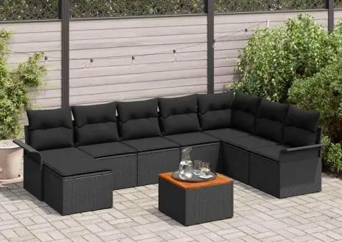 Set Canapea Grădină cu Pernă Negru din Poliratan și Acacia - 1/5