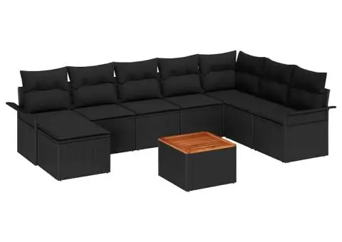 Set Canapea Grădină cu Pernă Negru din Poliratan și Acacia - 2/5