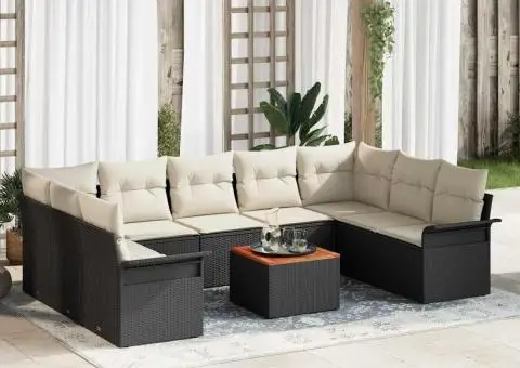 Set de Canapea pentru Grădină cu 10 Piese cu Perne Negru Poliratan Acacia - 1/5