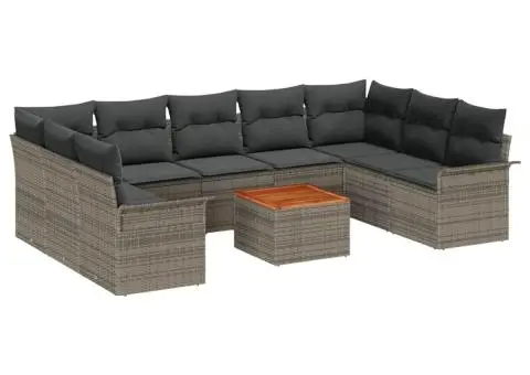 Set de canapele cu 10 piese pentru grădină cu perne Gri Poliratan Acacia - 2/5