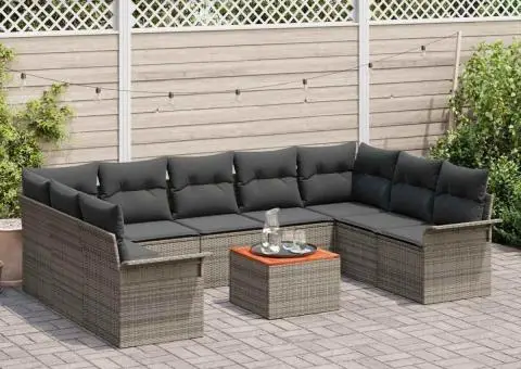 Set de canapele cu 10 piese pentru grădină cu perne Gri Poliratan Acacia - 3/5