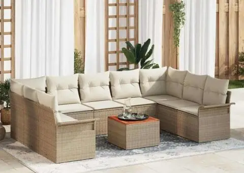 Set de canapele pentru grădină cu perne Bej Poliratan Lemn Acacia - 1/5