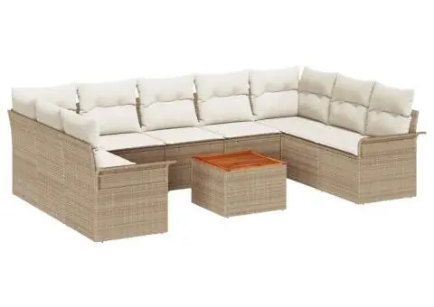 Set de canapele pentru grădină cu perne Bej Poliratan Lemn Acacia - 2/5