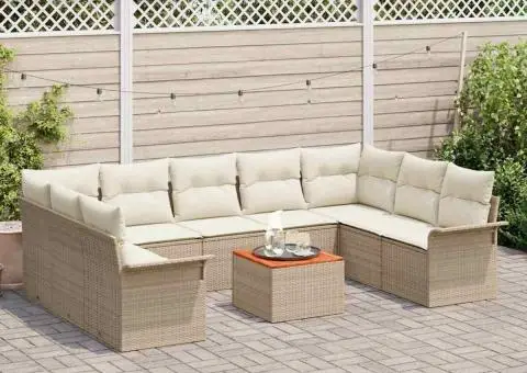 Set de canapele pentru grădină cu perne Bej Poliratan Lemn Acacia - 3/5