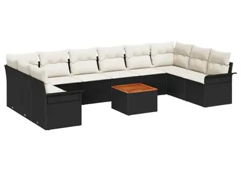 Set de sofa pentru grădină 11 piese cu perne negre din poli ratan acacia - 2/5