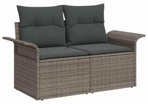 Set de Canapea de 11 Piese pentru Grădină cu Perne Gri Poli Ratan Acacia - 4/5