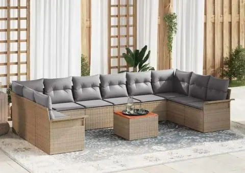 Set de Canapea De Grădină cu Perne Bej Ratan Poli Acacia - 1/5