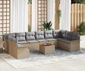 Set de Canapea De Grădină cu Perne Bej Ratan Poli Acacia