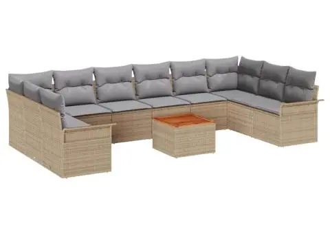 Set de Canapea De Grădină cu Perne Bej Ratan Poli Acacia - 2/5