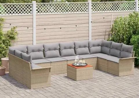 Set de Canapea De Grădină cu Perne Bej Ratan Poli Acacia - 3/5