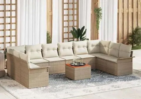 Set de Canapea 11 Piese cu Perne Bej Ratan Polimeric Acacia - 1/5