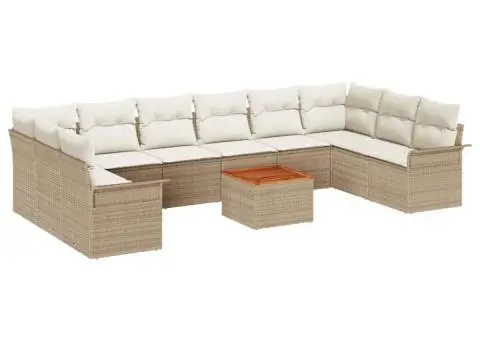Set de Canapea 11 Piese cu Perne Bej Ratan Polimeric Acacia - 2/5