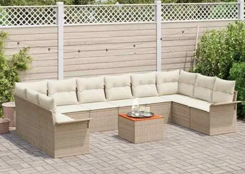 Set de Canapea 11 Piese cu Perne Bej Ratan Polimeric Acacia - 3/5