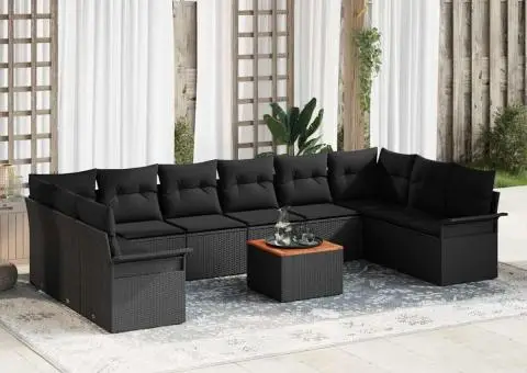 Set de canapele de grădină cu 11 piese și perne negru ratan polimer acacia - 1/5