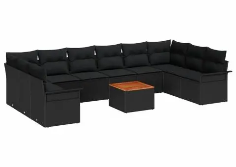 Set de canapele de grădină cu 11 piese și perne negru ratan polimer acacia - 2/5