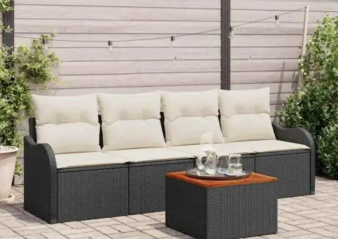 Set de canapele de grădină 5 piese cu pernă Negru Poliratan Acacia - 1/5