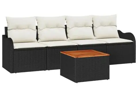 Set de canapele de grădină 5 piese cu pernă Negru Poliratan Acacia - 2/5