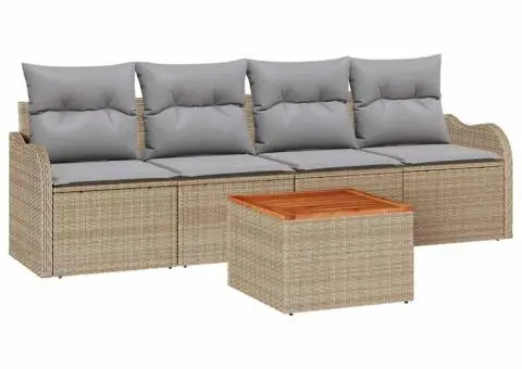 Set canapea de grădină cu 5 piese și perne din ratan poli bej - 2/5