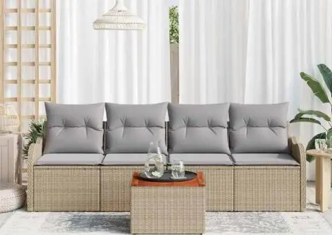 Set canapea de grădină cu 5 piese și perne din ratan poli bej - 3/5