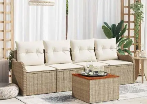 Set de sofa de grădină 5 piese cu perne Bej Poli Ratan Acacia - 1/5