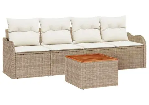 Set de sofa de grădină 5 piese cu perne Bej Poli Ratan Acacia - 2/5