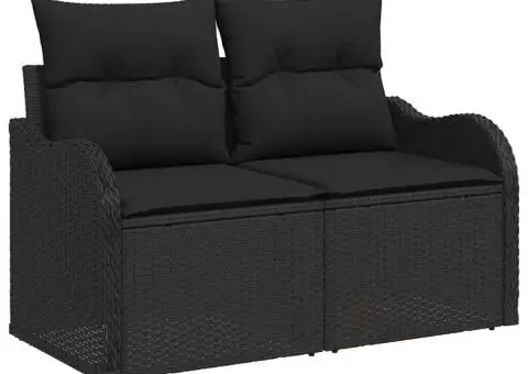 Set de sofa de grădină 5 piese cu perne Negru Poliratan Acacia - 4/5