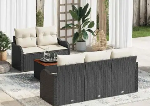 Set Canapea Grădină 6 Piese cu Pernă Neagră Poliratan Acacia - 1/5